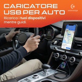 Generico Caricabatterie Auto USB C con Cavo Esteso per Sedili Posteriori, 3 Porte, Caricatore Auto Accendisigari Compatto con LED per Auto
