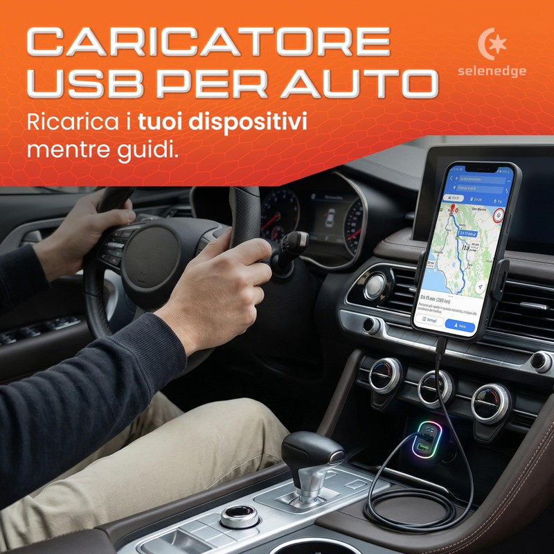 Generico Caricabatterie Auto USB C con Cavo Esteso per Sedili
