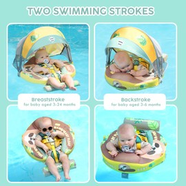 Mambobaby Baby Pool Float with Canopy, Non-Inflatable Infant Floats with Tail Solid Upgrade Soft Waterproof Skin-Friendly Mambo Baby Swimming Float Swim Ring for 3-24 Months Baby Boys Girls Sloth