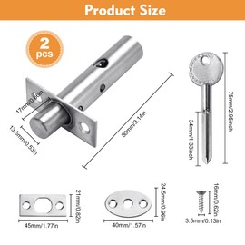 2 Pack Mortice Door Bolt with 2 Star Key, ADERTOS Door Security Rack Bolt Stainless Steel Polished Dead Bolt Locks External Internal Door Lock with Key, Enhanced Protection for Doors Windows (Silver)