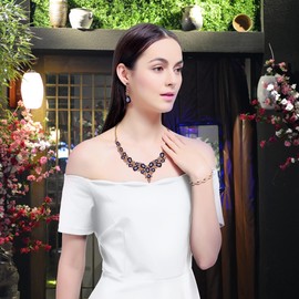 3 Pieces Wedding Bridal Rhinestone Crystal Jewelry Set Statement Necklace Bracelet Teardrop Dangle Earrings Set for Women fit with Bridesmaid Wedding Party Prom Dress Jewelry Set