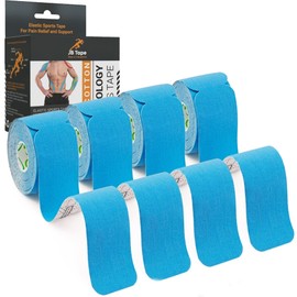 JB PreCut Kinesiology Tape 4 Rolls - Water Resistant, Latex Free Athletic Body Tape for Joint & Muscle Pain, Sports Recovery & Support. Includes Manual. (Blue)