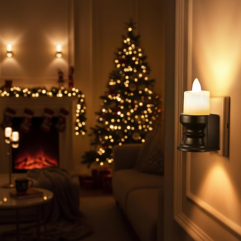 Meonum Flickering Flameless Candle Night Light Plug in, Dimmable LED