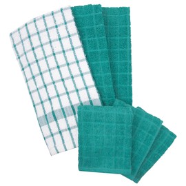Ritz Premium Kitchen Towel and Dish Cloth Value Set: Highly Absorbent, Super Soft, Long-Lasting, 100% Cotton Checked and Solid Hand Towels, Tea Towels, Bar Towels - 6 Pack, Teal