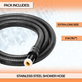 JP Sales Black Shower Hose 2 m Stainless Steel Superior Flexibility with Reinforcement Torsion and Wear Resistant Universal Compatibility for a Shower Experience Without Limitations