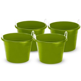 HOMZ 4-Pack Utility Tub, Large Plastic Storage Bucket with Rope Handles, 17 Gallon, Green - Portable Indoor and Outdoor Buckets for Kitchen, Laundry, Garden, Bathroom, and Garage Organization