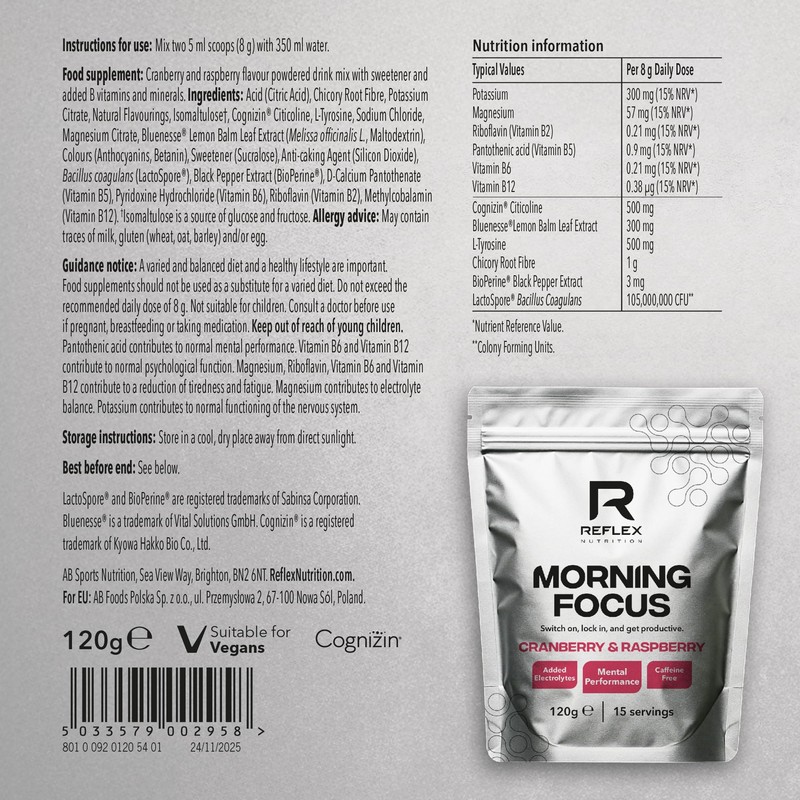 Reflex Nutrition Morning Focus Nootropic Powder – Stimulant-Free Including Caffeine