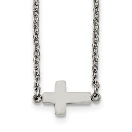 Solid Stainless Steel Sideways Cross 18in Pendant Necklace Charm Chain - with Secure Lobster Lock Clasp 18"