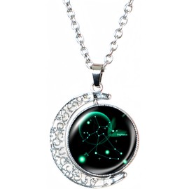 DEQIYIJI Zodiac Necklace Jewelry Birthday Gifts Astrology 12 Constellation Horoscope Sign Galaxy Crescent Half Moon Pendant Necklace Sagittarius