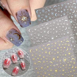 LIKENNY Heart Nail Sticker, 3D 3D Sensation, Glitter, For Nail Decoration, Ultra Thin, Just Stick, Stylish, Popular, DIY Nail Decal (C)