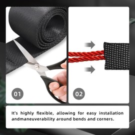 Flylin Winch Rope Protector, Universal Polyester Winch Rope Sleeve, Black, 3cm/1.18in Width, 5cm x 1m