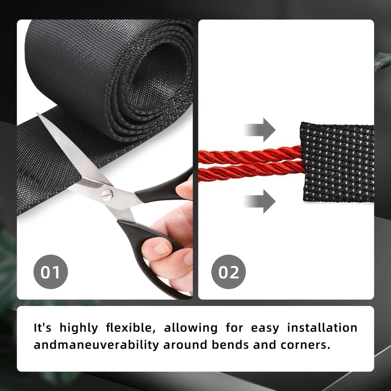 Flylin Winch Rope Protector, Universal Polyester Winch Rope Sleeve, Black,