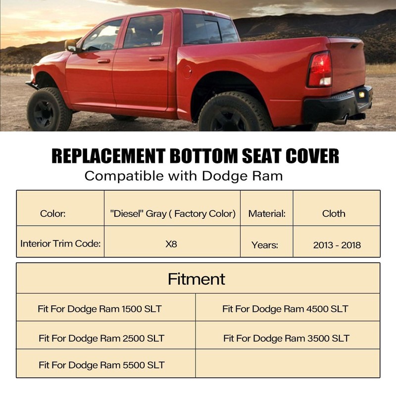 SecosAutoparts Driver Side Bottom Replacement Cloth Seat Cover Gray Compatible