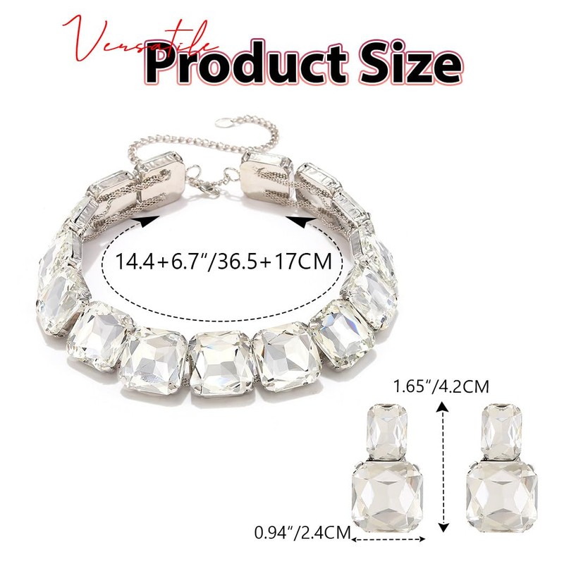 JAKAWIN Rhinestone Choker Necklace Set Chunky Diamond Jewelry Set Prom