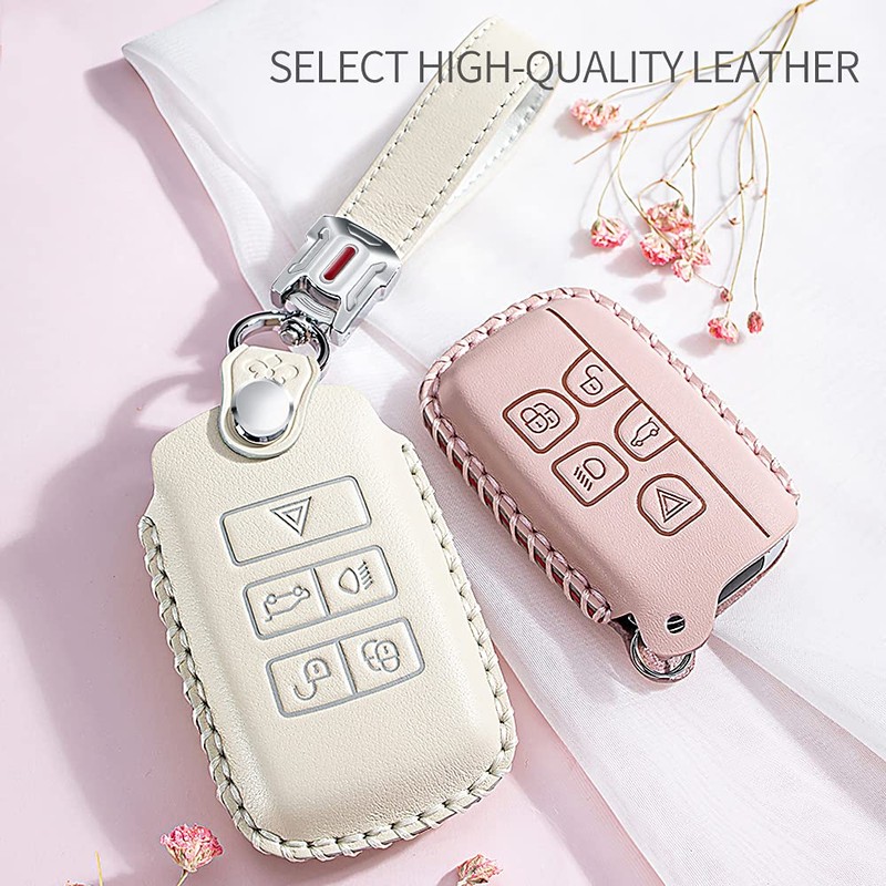 ontto Leather Car Key Fob Cover Keyring for Land Rover