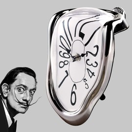 Lafocuse Silent Salvador Dali Clock Silver, Melted Clock Without Ticking Noise, Table Clocks, Modern Melting Clock Decoration for Shelves Desk, 18 x 13 x 15 cm