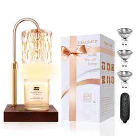 TOACSUCP Candle Warmer Lamp with 3 Bulbs, Adjustable Height Dimmable Candle Warmer with Timer, Compatible with Large Jar Candles, Candle Lamp with Charming Gift Box Ribbon for Her/Him(Walnut)