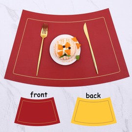 LQICAI Placemats Set of 6 Round Table Place Mats Washable Heat Resistant PVC Dual Sided Dining Mat Red 4pcs