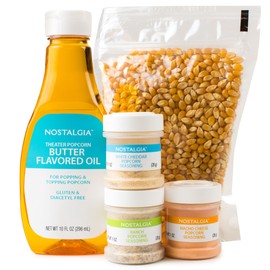 Nostalgia Gourmet Popcorn Supply Kit for Hot Air & Kettle Popcorn Machine, Three 1-Oz Seasonings, 8 Oz Oil, 1 lb Popcorn Kernels