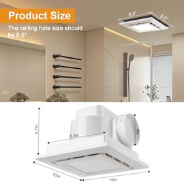 10" Ultra Quiet Bathroom Exhaust Fan with 6500K LED Light, 1.0 Sone 145 CFM, 8.3x8.3 Mount, 1500 LM Ceiling Ventilation Fan