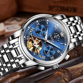 OLEVS Mens Automatic Watches Skeleton Mechanical Self Winding Luxury Fashion Dress Wrist Watch Luminous Waterproof