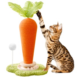 24'‘ H Cat Scratching Post Carrot with Catnip, Cute Cat Scratcher Post with Durable Natural Wooden Turntable Toy, Carrot Shape Design Cat Toy Cat Tree Sisal Scratcher for Indoor Cats (Cloud Base)