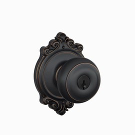 SCHLAGE F51A GEO 716 BRK Georgian Knob with Brookshire Trim Keyed Entry Lock, Aged Bronze
