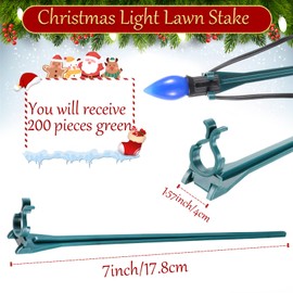 Queekay 7 Inch Christmas Light Stakes Universal Light Stakes Plastic Ground Stakes for C7 C9 Yard Lawn Holiday Light Stakes Decor Holders on Garden Patio Path (Green,200 Pieces)