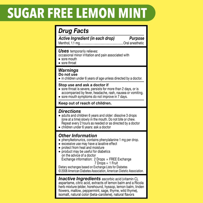 Ricola Sugar Free Lemon Mint Herbal Cough Suppressant Throat Drops,