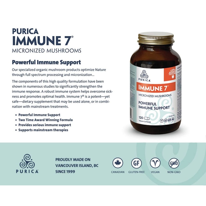 PURICA PURICA - Immune 7 Micronized Mushrooms, 120 Vegan Capsules