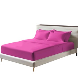 Egyptian Cotton Fitted Sheets 25cm Deep Mattress Pocket 200 Thread Count Fitted Bed Sheet- Soft & Comfortable Bottom Sheet (Fuchsia, Double)