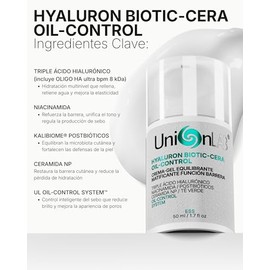 HYALURON BIOTIC-CERA OIL-CONTROL Crema Gel Hidratante Facial para Piel Mixta, Grasa y Sensible | Triple Ácido Hialurónico, Niacinamida, Ceramidas y Postbióticos | Matificante Control de Grasa y Reparación de Barrera | 50 ml