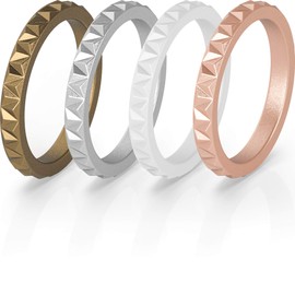 ThunderFit Thin Silicone Wedding Rings for Women, Triangle Diamond Stackable Rubber Engagement Bands 2.8mm Wide 2mm Thick - 1/4/8 Variety Multipack