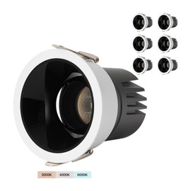 CXWV 3 Inch LED Recessed Downlight,7W Dimmable Anti-Glare Ceiling Light with Driver, CRI92 560LM,3000K/4000K/6000K White and Black Lighting Fixture(6 Pack)(3000K-Warm Light)