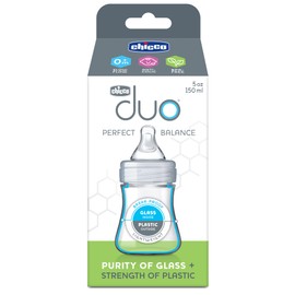 Chicco Duo Newborn Hybrid Baby Bottle Starter Gift Set with Invinci-Glass Inside/Plastic Outside - Clear/Grey