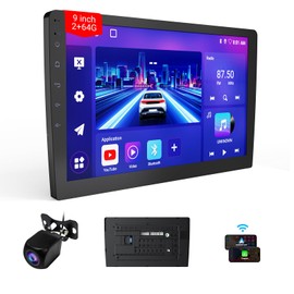 9" Double Din Car Stereo - Wireless CarPlay/Android Auto, HD Touchscreen Car Radio with Backup Camera, Bluetooth 4.1, Mirror Link, 2+64GB, GPS Navigation, Voice Control, WiFi, FM/AM/RDS