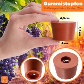 KADAX Rubber stopper, cork with hole for fermentation hole, rubber stopper for fermentation balloons, solid rubber stoppers, bottle corks, rubber plugs, cork caps rubber (4.9 cm)