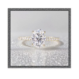 MoiuVieg Oval Engagement Ring 925 Sterling Silver Oval Cut 1ct Cubic Zirconia 14K Gold Plated CZ Rings Anniversary Eternity Wedding Band for Her Women Size 6