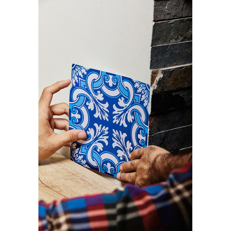 Poromoro Spanish Portuguese Azulejo Style Backsplash Peel and Stick Tile