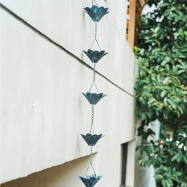 DUSVALLY 8.5 FT Rain Chains Decorative Iron Chain Bell with 12 Flower Rain Collector Cups Garden Decorative,8-1/2 Length