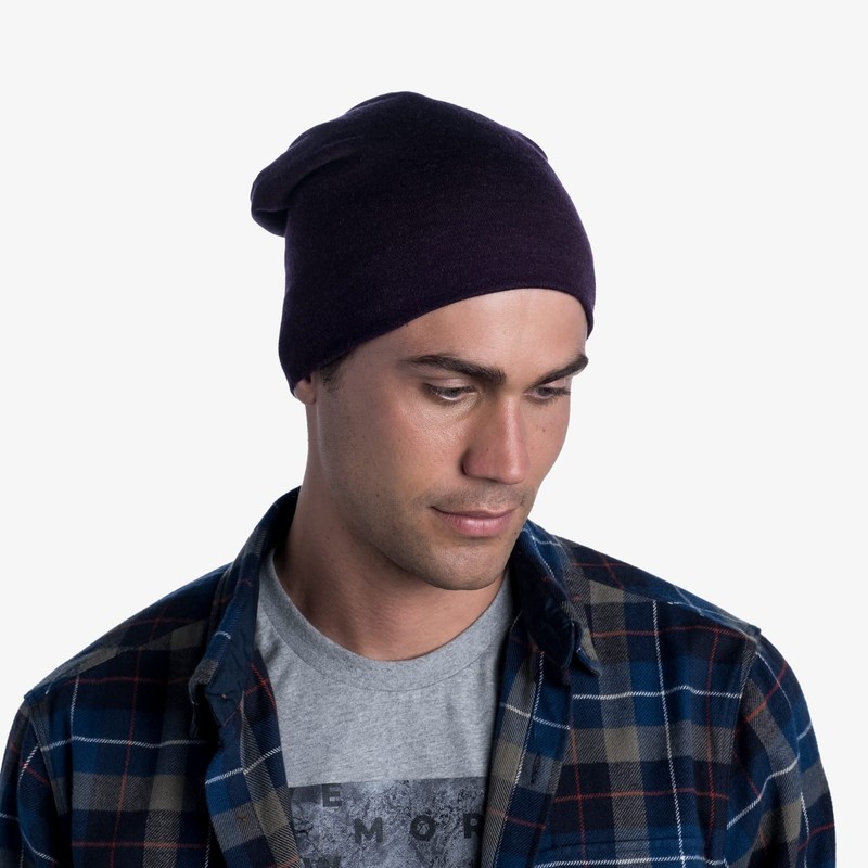 Buff Unisex Solid Heavyweight Slouchy Merino Wool Hat, Solid Denim,