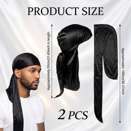 2 PCS Durag for Men, 100cm Extra Long Hairband Durags for 360 Waves, Premium Breathable Pirate Headwraps Cap for Men Women, Soft Turban Bandana Hair Accessories for Braids, Locs & Hip-hop Style