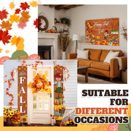 Ctosree 4 Pcs Fall Porch Banner Sign Happy Fall Y'all Banner Backdrop for Autumn Thanksgiving Decoration Home Outdoor Garden Fence Yard Lawn Porch Decor