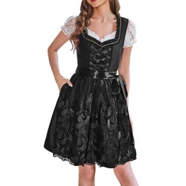 IIBOOYYE Women's German Oktoberfest Costumes Dress Bavarian Dirndl Dresses for Carnival Black L