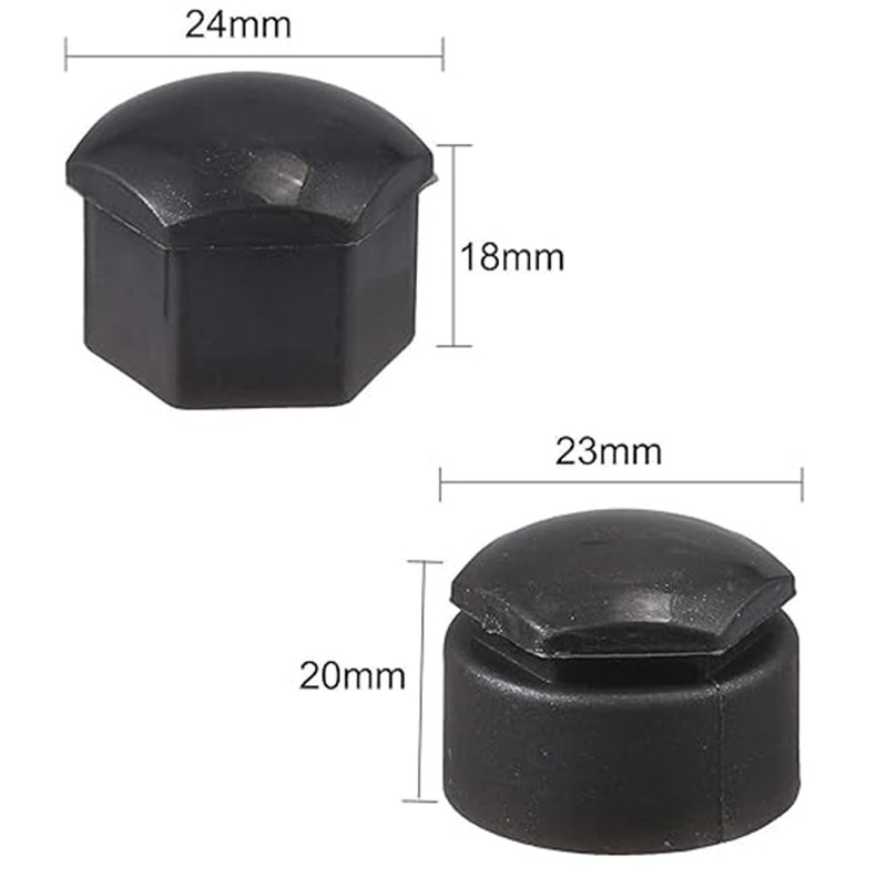 20 Pcs 17mm Wheel Nut Covers - Black 17mm Wheel