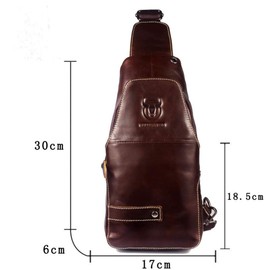 BULLCAPTAIN Men's Leather Sling Bag Shoulder Backpack Shoulder Bag Chest Bag Water Resistant Tote Bag Messenger Bag for Hiking Work School Business Cycling Travel, brown, messenger