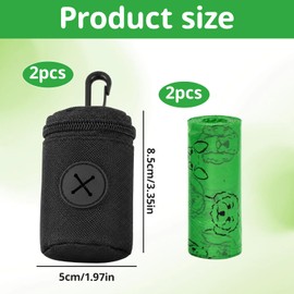 2 PCS Dog Poop Bag Holder and 2 Garbage bags,Poop Bag Holder with Pull Opening & Carabiner Clip,Ideal for Dog Walking,Hiking & Trips – Compatible with Most Standard Poop Bag Rolls.