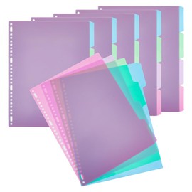 SUPERFINDINGS 24 Sheets 4-Tab Binder Dividers A4 Plastic Blank Index Dividers Office Subject Dividers Colorful Loose Leaf Binders Multipunched Index Page Tab Card for Planner Notebook 29x23cm