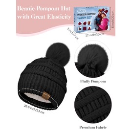 URATOT Women Winter Beanie Hat Scarf Gloves 3 in 1 Set for Women Fleece Lined Beanie Pompom Hat Touchscreen Gloves Long Scarf Hot Pink