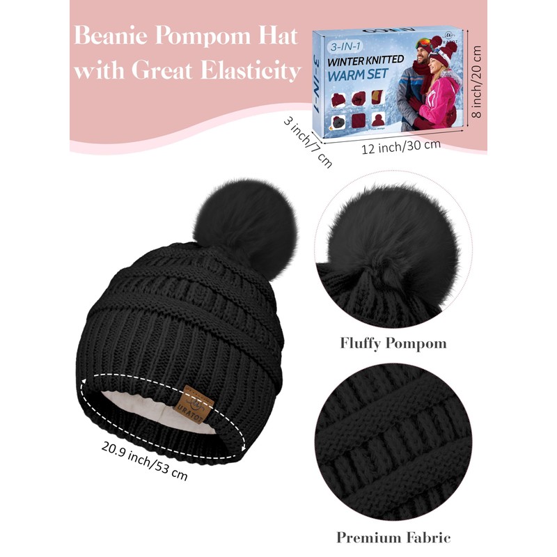 URATOT Women Winter Beanie Hat Scarf Gloves 3 in 1